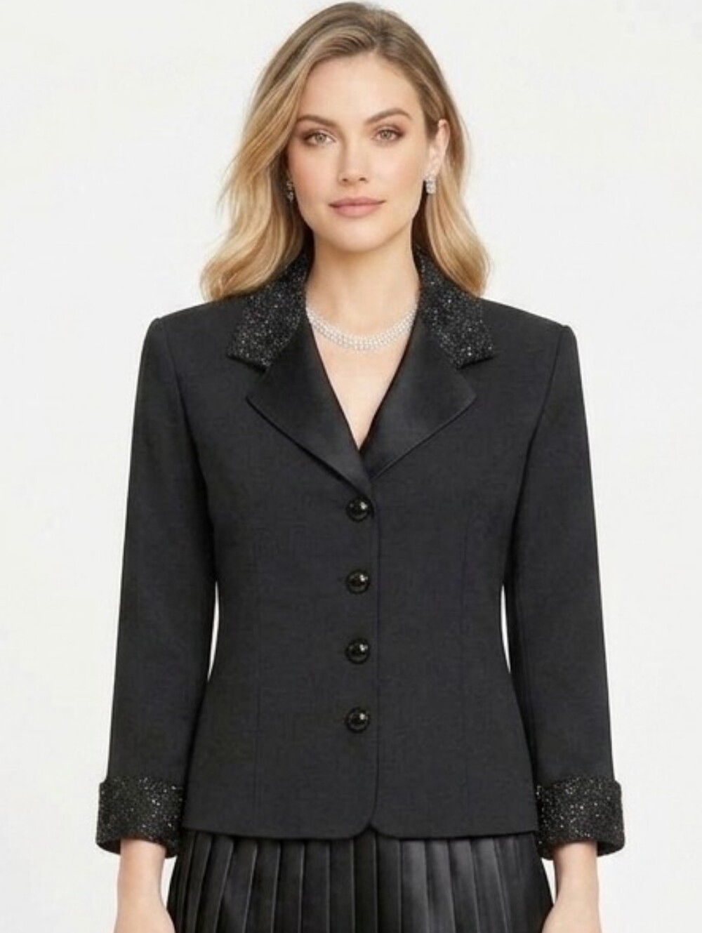 Kasper Fitted Beaded Evening Jacket Black 6